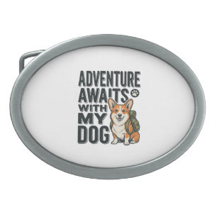 Adventure Awaits With My Dog Vintage Hiking Design Belt Buckle