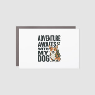 Adventure Awaits With My Dog Vintage Hiking Design Car Magnet