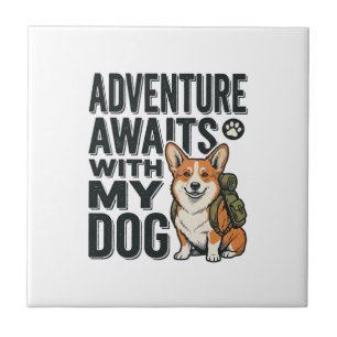Adventure Awaits With My Dog Vintage Hiking Design Ceramic Tile
