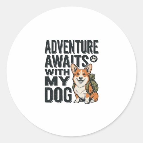 Adventure Awaits With My Dog Vintage Hiking Design Classic Round Sticker