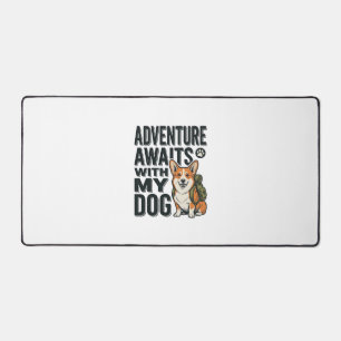 Adventure Awaits With My Dog Vintage Hiking Design Desk Mat