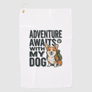 Adventure Awaits With My Dog Vintage Hiking Design Golf Towel