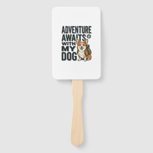 Adventure Awaits With My Dog Vintage Hiking Design Hand Fan