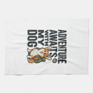 Adventure Awaits With My Dog Vintage Hiking Design Kitchen Towel