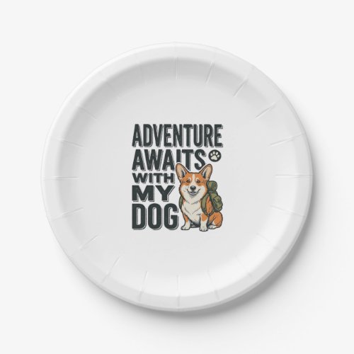 Adventure Awaits With My Dog Vintage Hiking Design Paper Plates