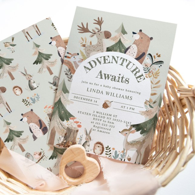 Adventure awaits Woodland animals Arch Baby shower Invitation (Creator Uploaded)