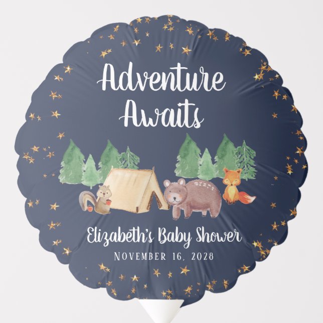Adventure Awaits Woodland Animals Baby Shower Balloon (Front)