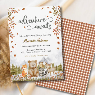 Adventure Awaits Woodland Animals Baby Shower Invitation