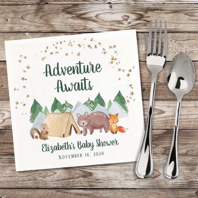Adventure Awaits Woodland Animals Baby Shower Napkins (Creator Uploaded)