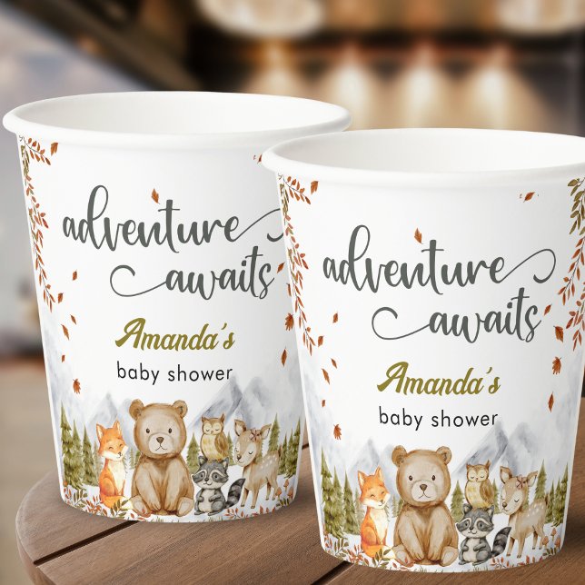 Adventure Awaits Woodland Animals Baby Shower Paper Cups (Creator Uploaded)