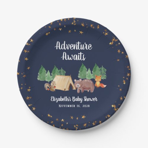 Adventure Awaits Woodland Animals Baby Shower Paper Plates