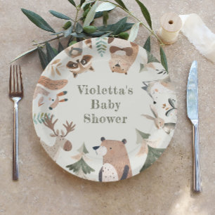 Adventure awaits Woodland animals Cute Baby shower Paper Plates