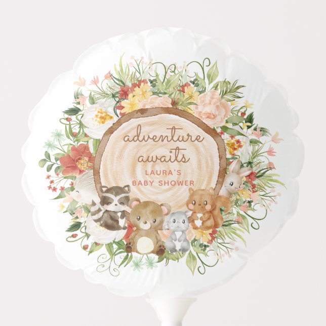 Adventure Awaits Woodland Animals Fall Baby Shower Balloon (Front)