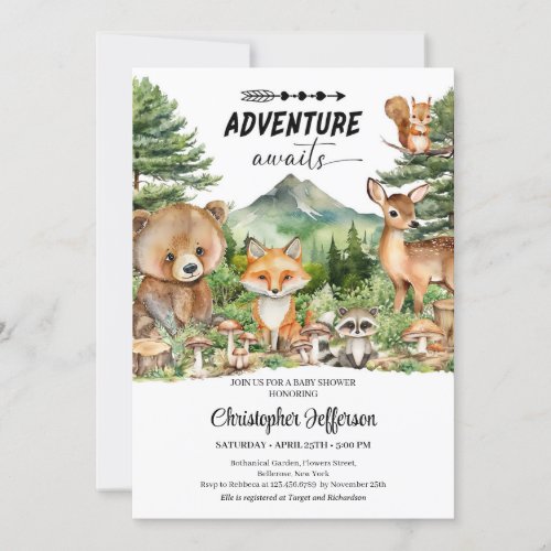 Adventure awaits Woodland Animals Forest Shower Invitation