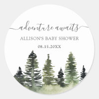 Adventure Awaits Woodland Baby Shower Classic Round Sticker