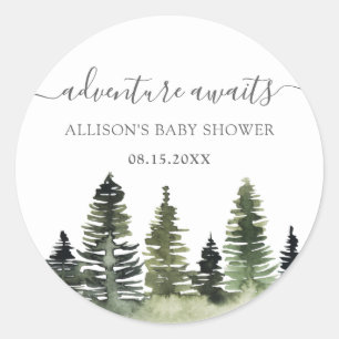 Adventure Awaits Woodland Baby Shower Classic Round Sticker