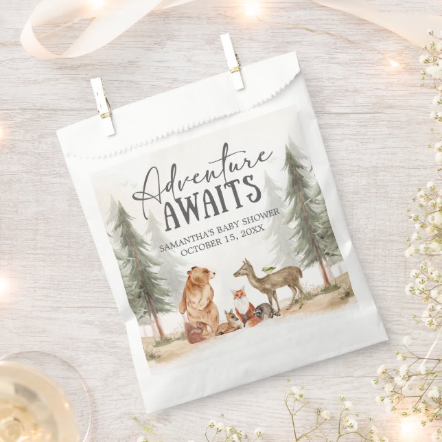 Adventure Awaits Woodland Baby Shower Favor Bag (Clipped)