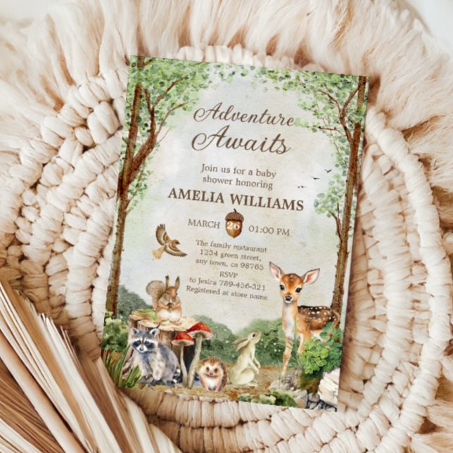 Adventure Awaits Woodland Baby Shower Forest Invitation (Creator Uploaded)