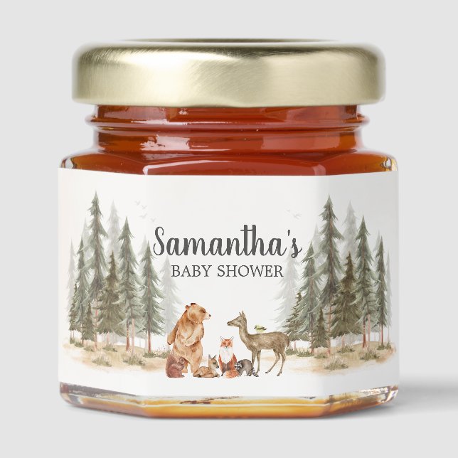 Adventure Awaits Woodland Baby Shower Honey Jar Favors (Front)