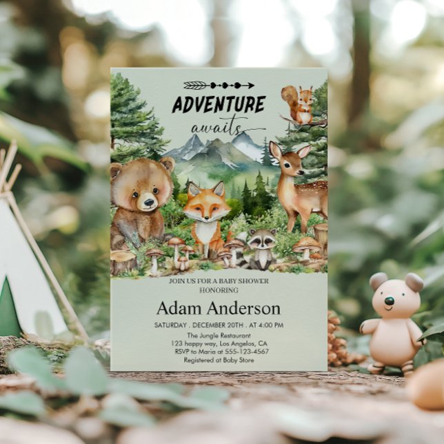 Adventure Awaits Woodland Baby Shower Invitation   (Creator Uploaded)