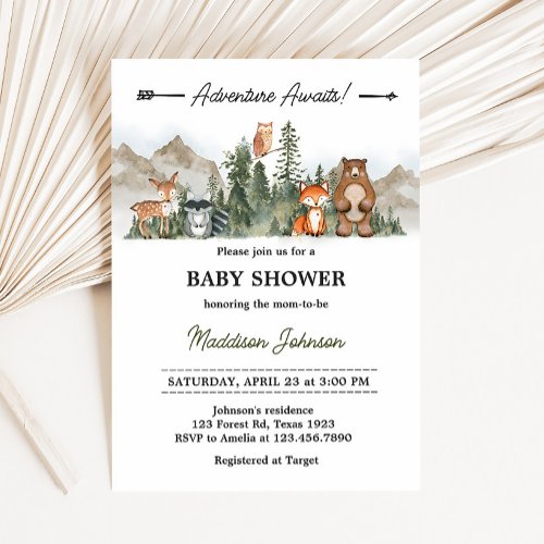 Adventure Awaits Woodland Baby Shower Invitation