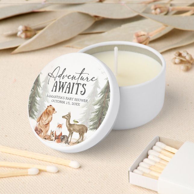 Adventure Awaits Woodland Baby Shower Mini Candle Favors (Insitu)