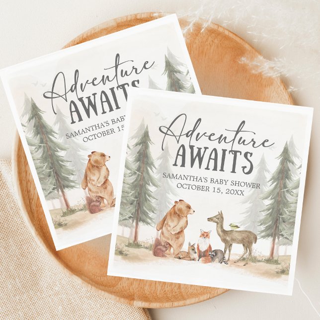 Adventure Awaits Woodland Baby Shower Napkins (Woodland Baby Shower Napkin)