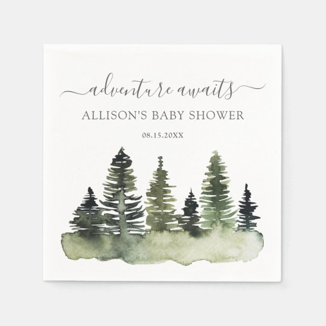 Adventure Awaits Woodland Baby Shower Napkins (Front)