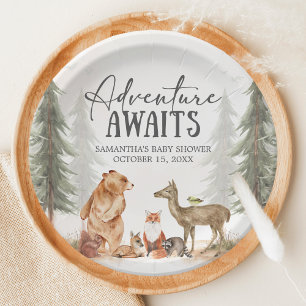 Adventure Awaits Woodland Baby Shower Paper Plates