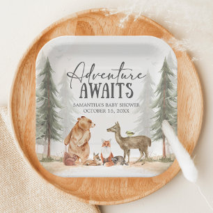 Adventure Awaits Woodland Baby Shower Paper Plates