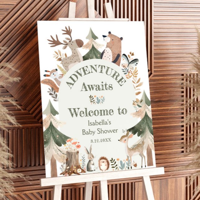 Adventure awaits Woodland Baby Shower Welcome Foam Board (Creator Uploaded)