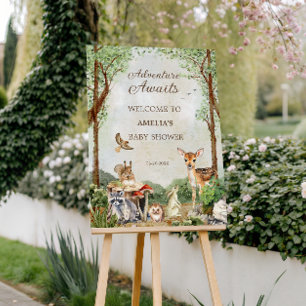 Adventure Awaits Woodland Baby Shower Welcome Sign