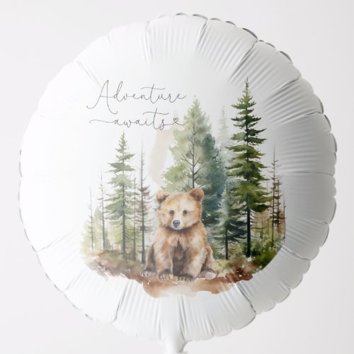 Adventure awaits woodland bear baby shower balloon