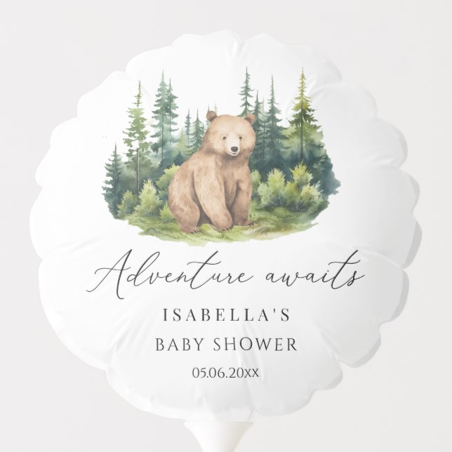 Adventure Awaits Woodland Bear Baby Shower Balloon (Back)