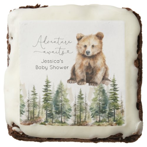 Adventure awaits woodland bear baby shower brownie