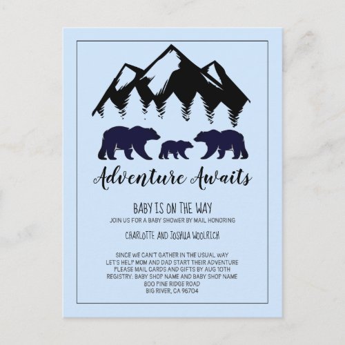 Adventure Awaits Woodland Bear Baby Shower By Mail Postcard