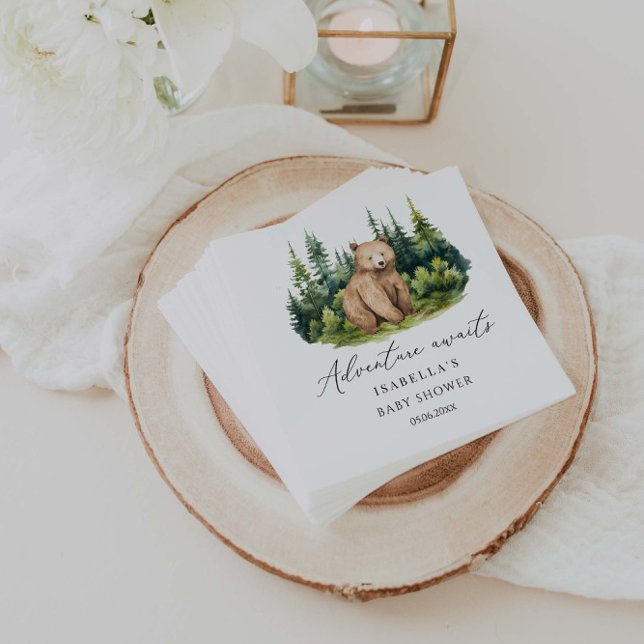 Adventure Awaits Woodland Bear Baby Shower Napkins (Creator Uploaded)