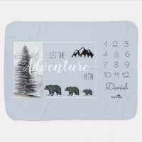 Adventure Awaits Woodland Bear Milestones Baby Blanket