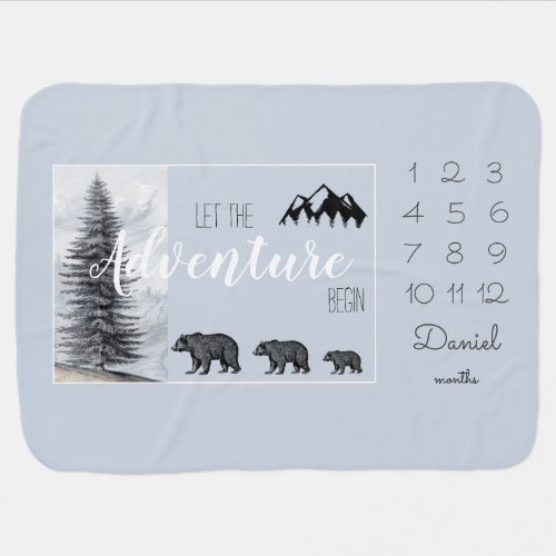 Adventure Awaits Woodland Bear Milestones Baby Blanket