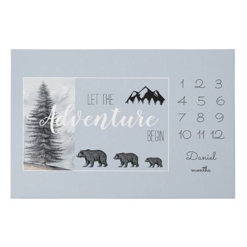 Adventure Awaits Woodland Bear Milestones Baby Faux Canvas Print