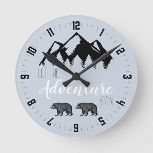 Adventure Awaits Woodland Bear  Round Clock
