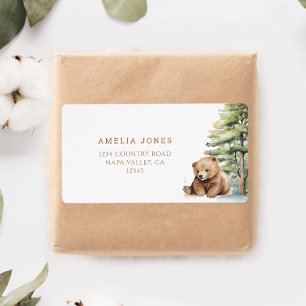 Adventure Awaits Woodland Bear Shipping Address Label