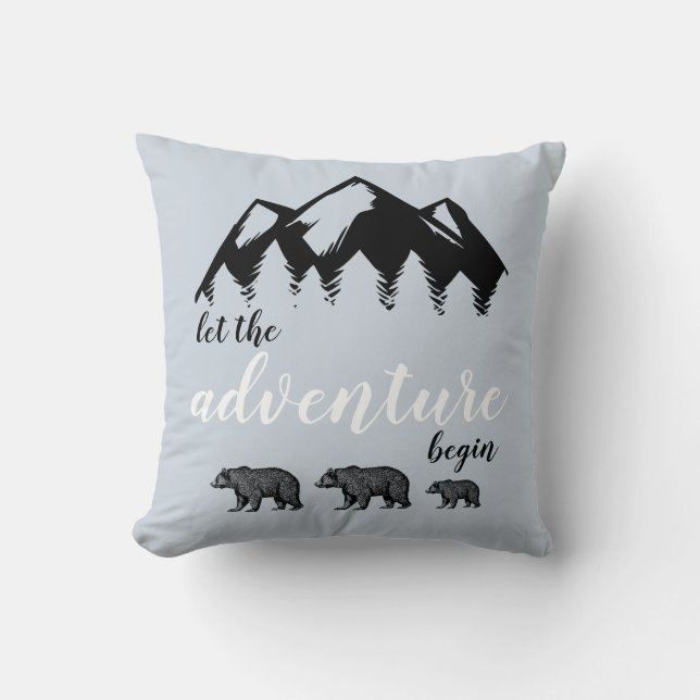 Adventure Awaits Woodland Bear Throw Pillow (Front)