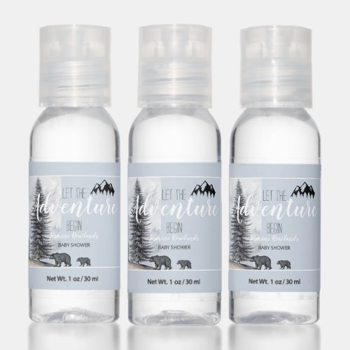 Adventure Awaits Woodland Bears Blue Baby Shower Hand Sanitizer