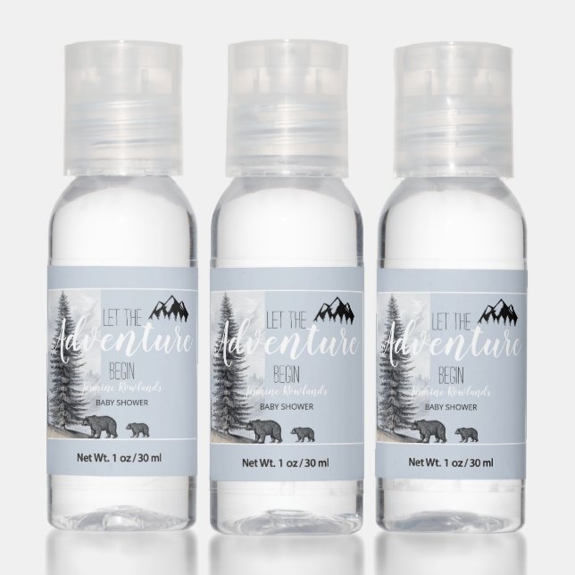 Adventure Awaits Woodland Bears Blue Baby Shower Hand Sanitizer (Set)