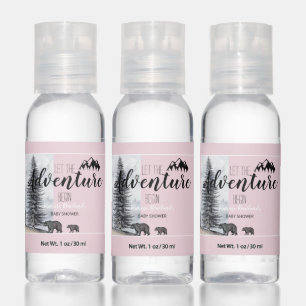 Adventure Awaits Woodland Bears Pink Baby Shower Hand Sanitizer