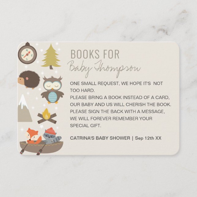 Adventure Awaits Woodland Books Baby Request Enclosure Card (Front)