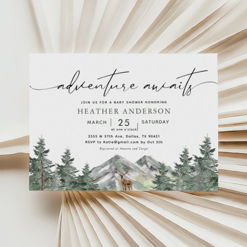 Adventure Awaits Woodland Boy Baby Shower Invitation