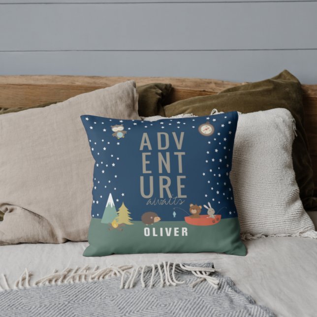 Adventure Awaits Woodland Boy Kids Wall Decor Throw Pillow (Creator Uploaded)