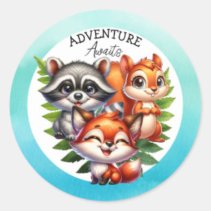 Adventure Awaits Woodland Creatures Baby Shower Classic Round Sticker